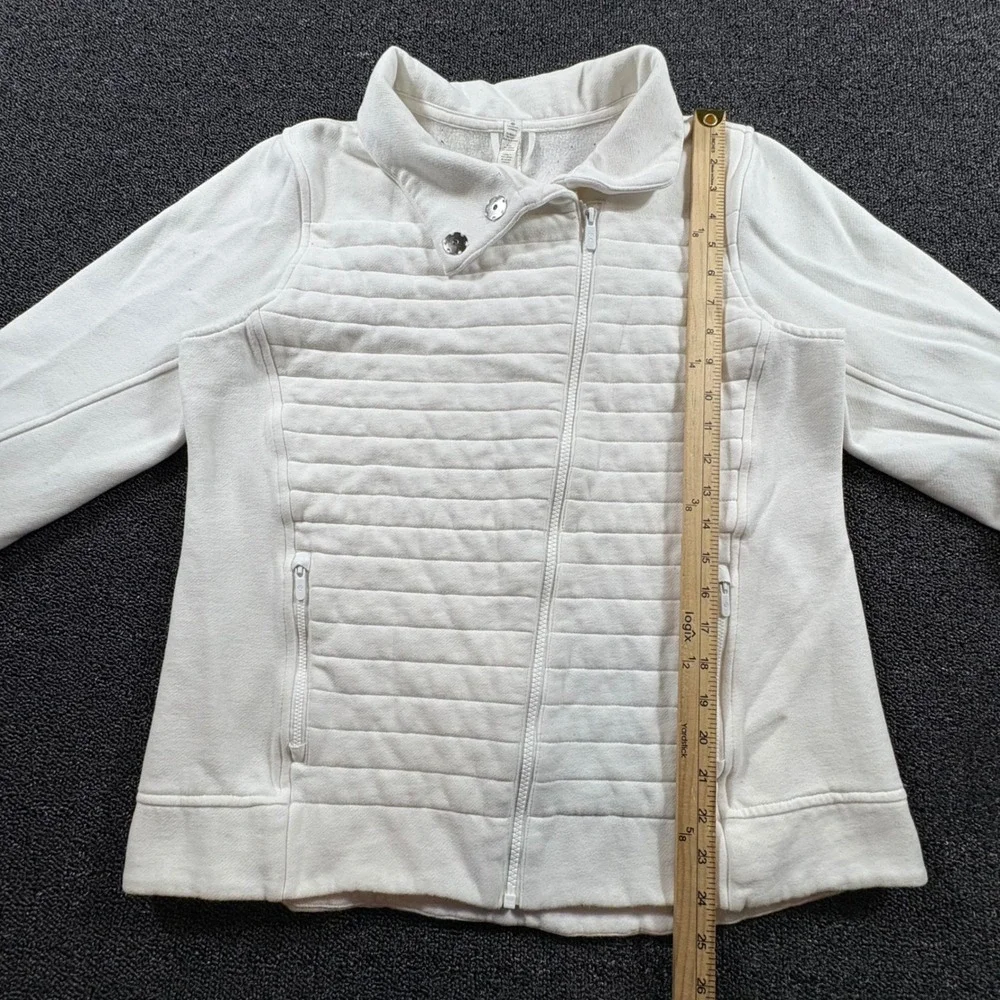 Lululemon Fleece Quilted Be True Full Zip‎ Jacket Women's 10 White Button Collar